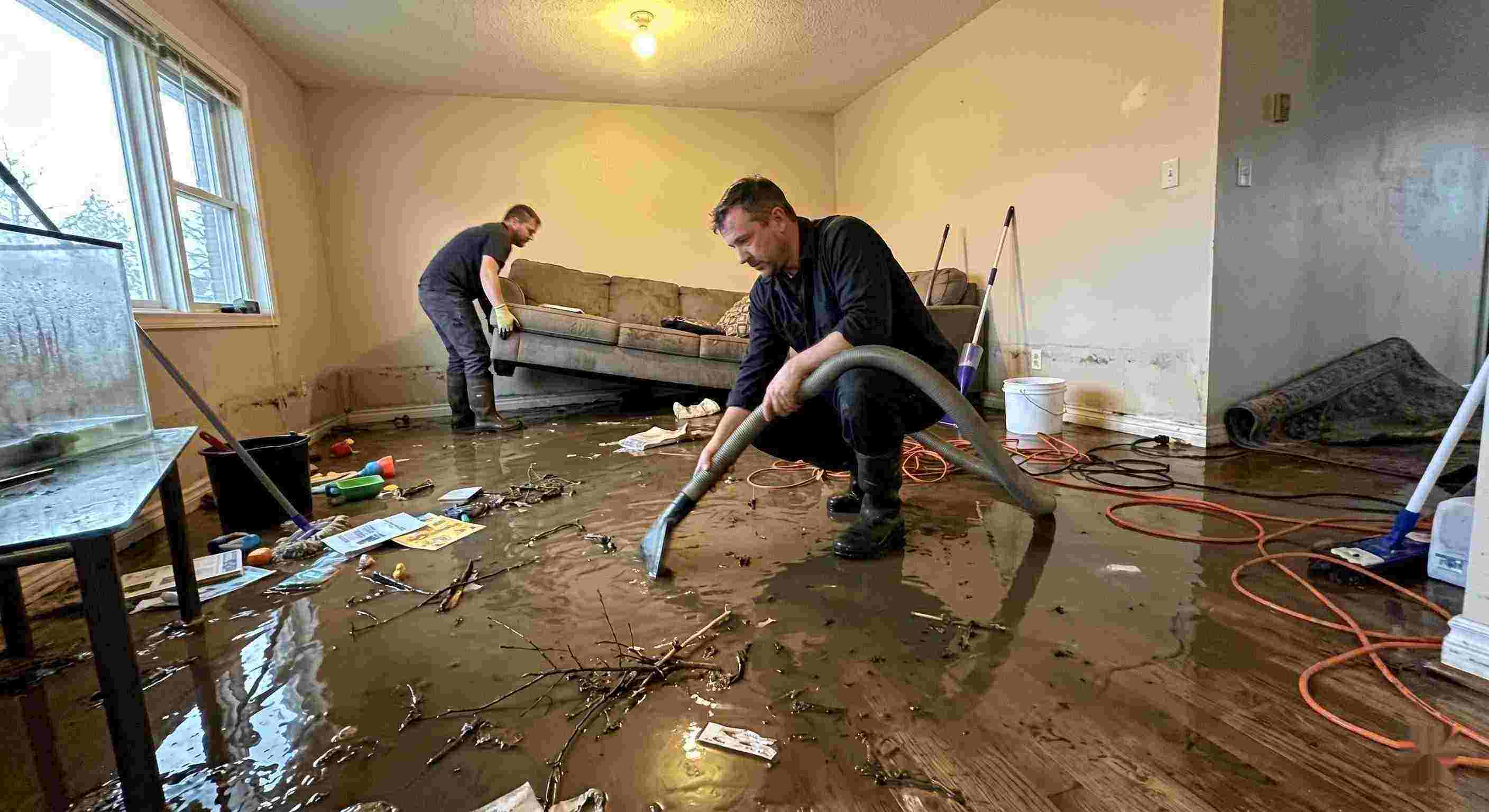 Top-rated flood water extraction service removing contaminated water from flooded home in Boca Raton