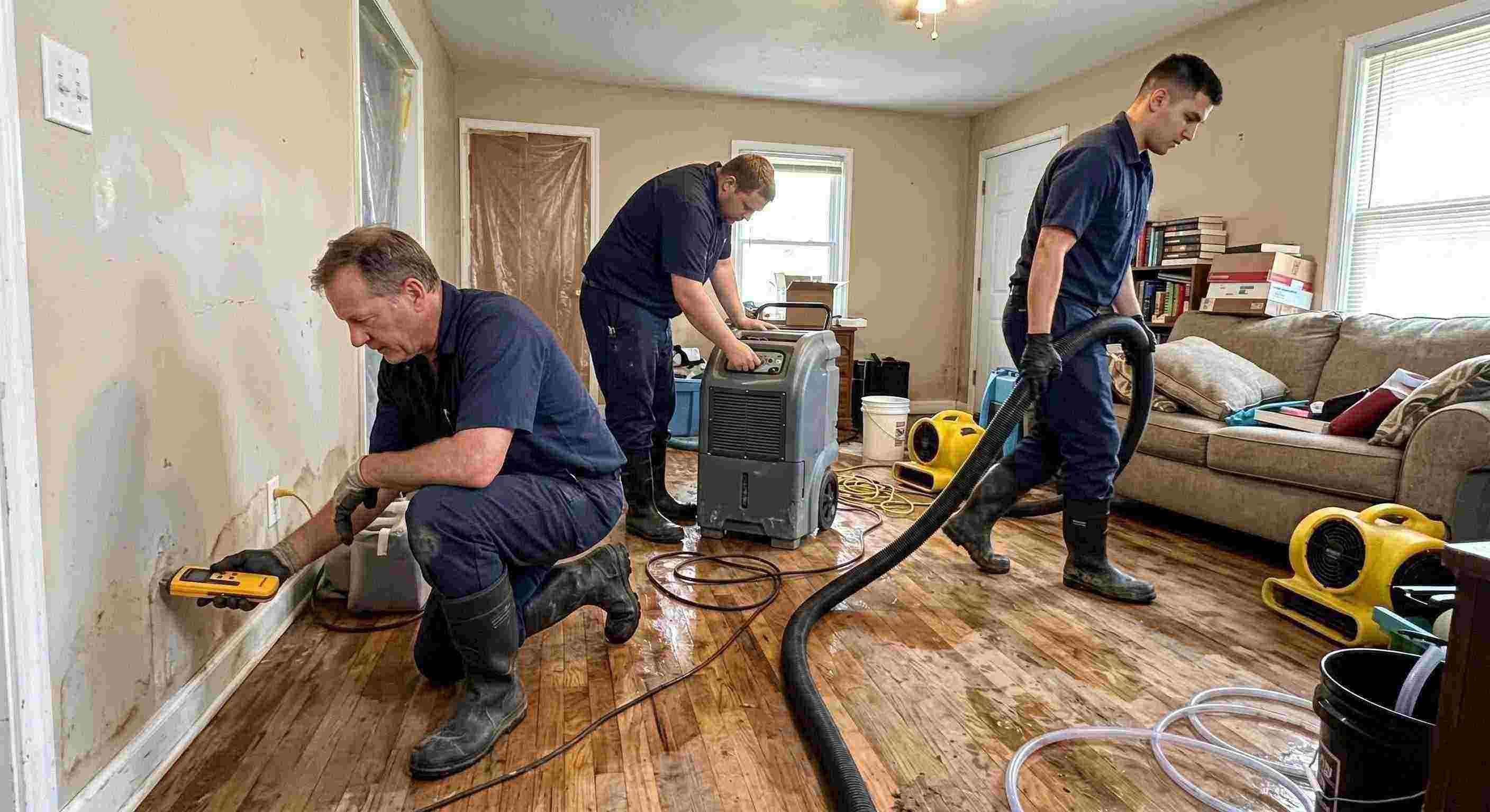 Expert water restoration experts team using professional equipment during water extraction in Boca Raton