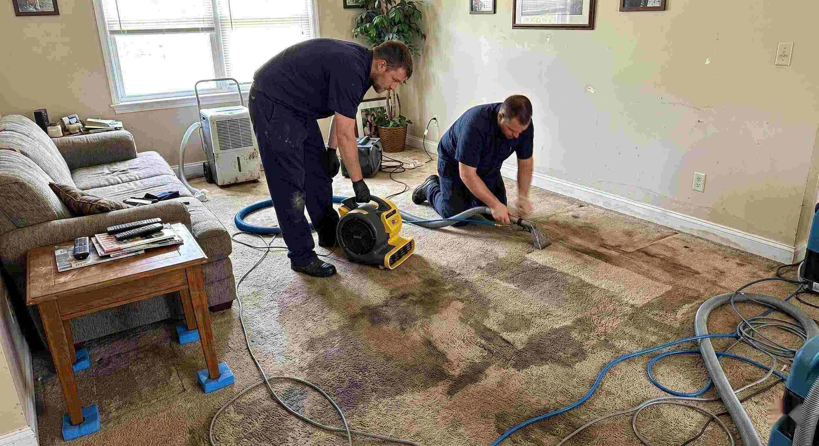 Best wet carpet cleanup service in Boca Raton removing moisture from soaked residential carpet using extraction and drying equipment